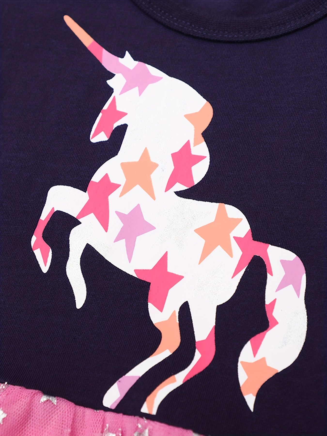 Baby Girls Unicorn Graphic Print Short Sleeve Mesh Dress