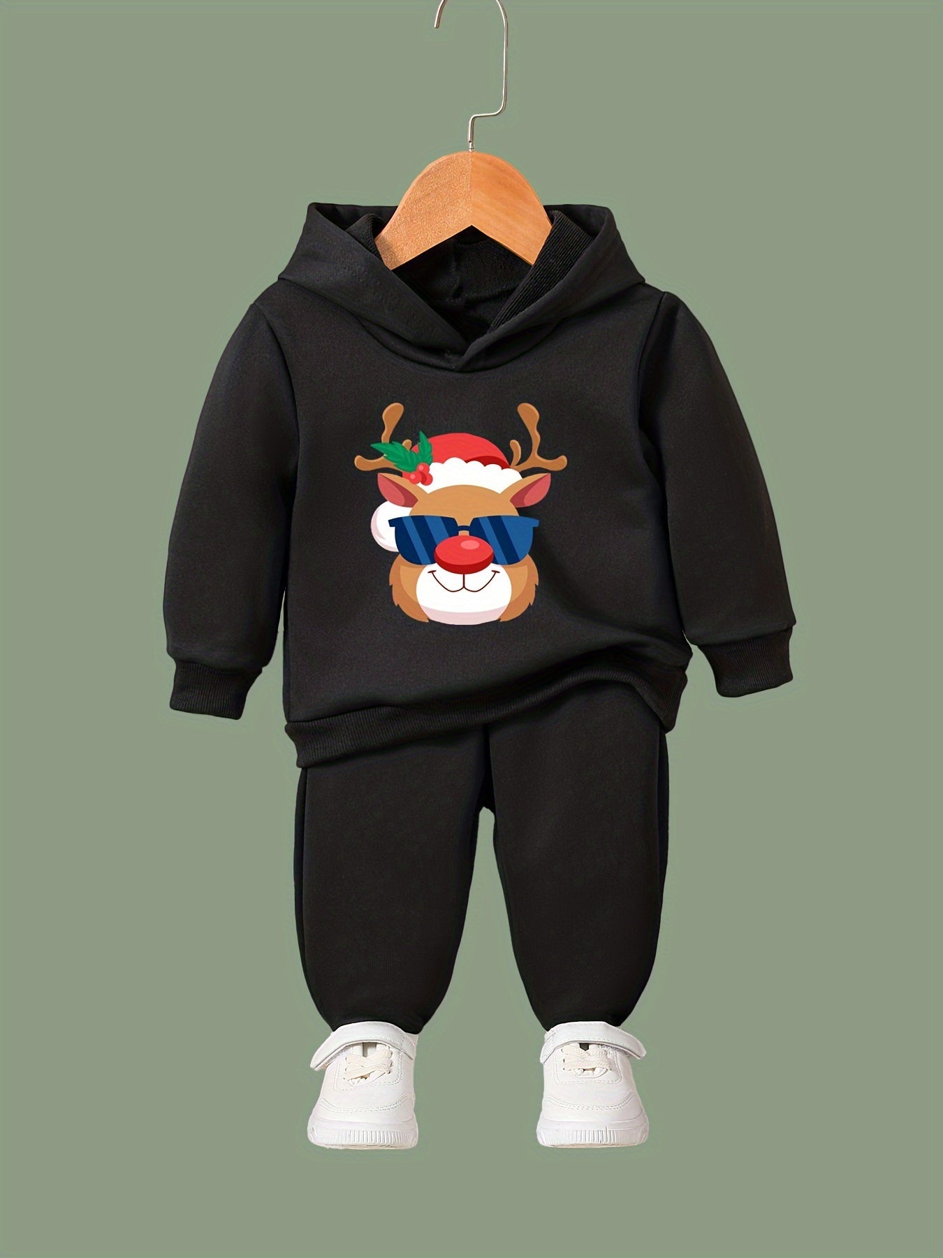 OERYUI Sunglasses Reindeer Print Outfits 2pcs Girls Hoodies Jogger Pants Set