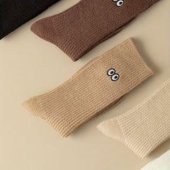 5 Pairs Eyes Embroidery Socks Comfy Mid Tube Stockings