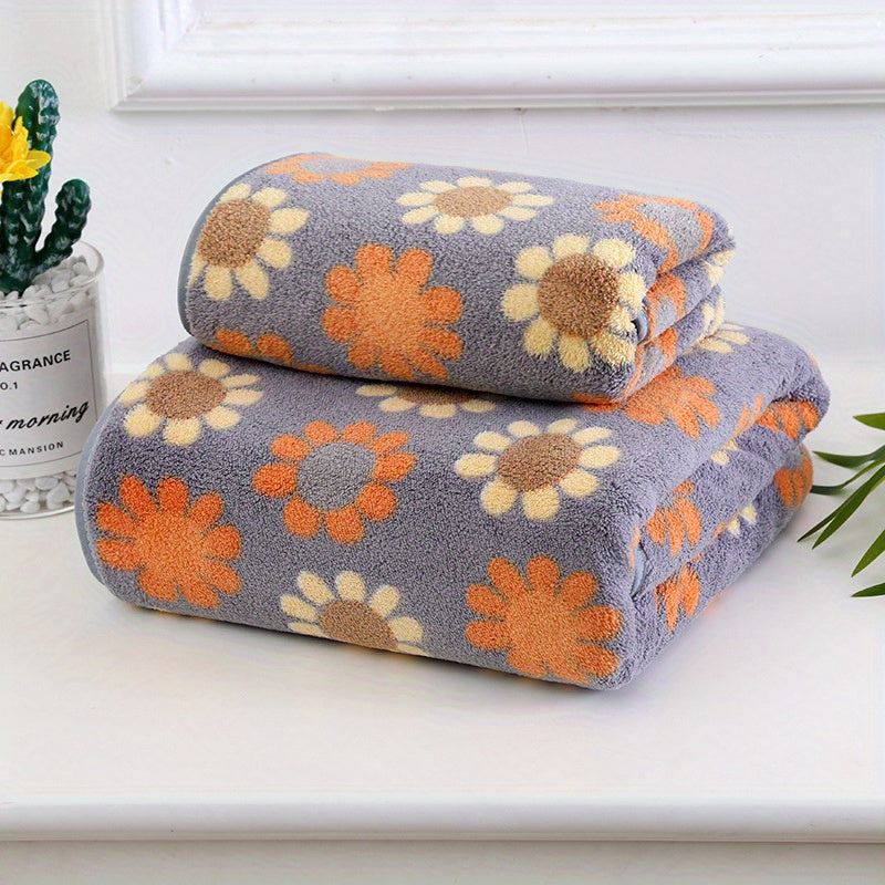 Flower Pattern Towel Set Soft Hand & Bath Towel Absorbent for Bathroom