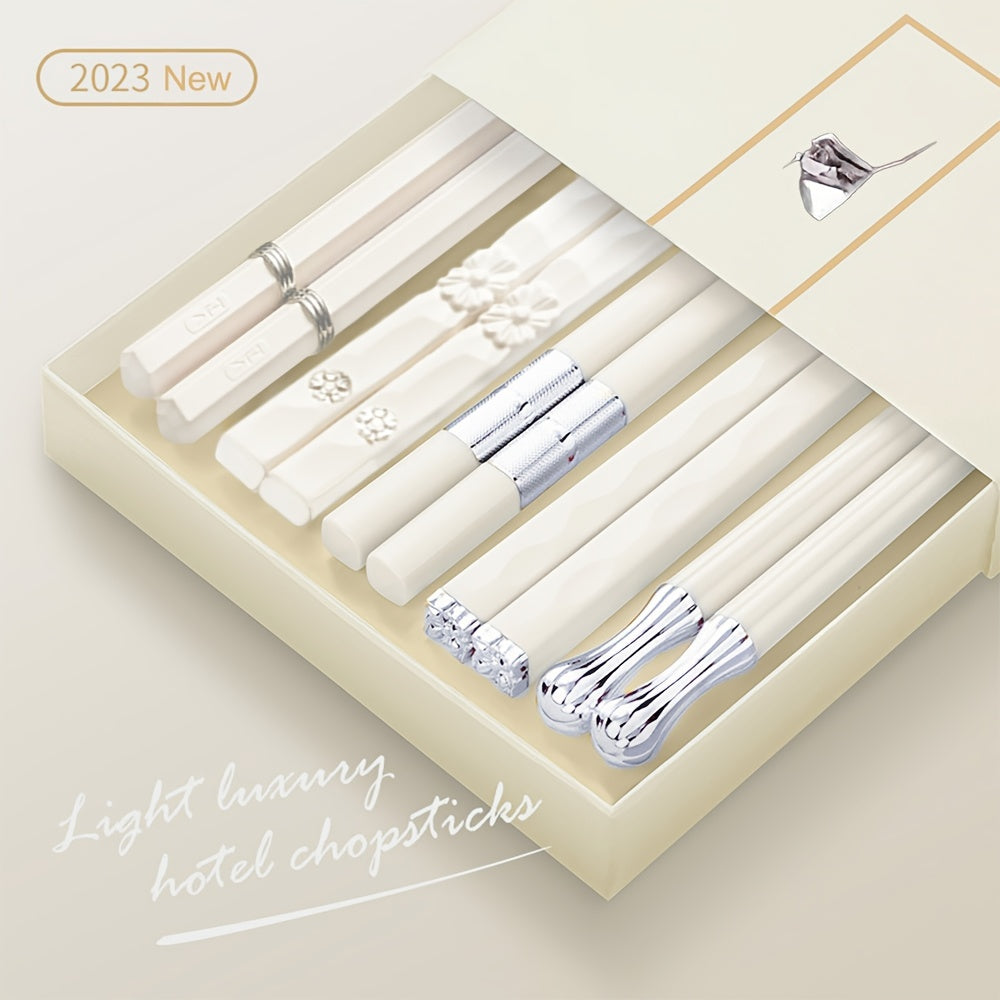 5 Pairs Reusable Metal Chopsticks for Outdoor and Home Use