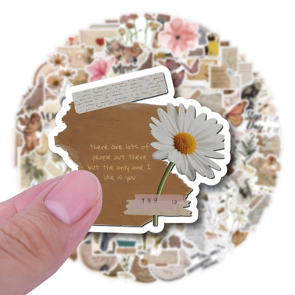 120pcs Vintage Vinyl Stickers for Water Bottles Laptop Scrapbook