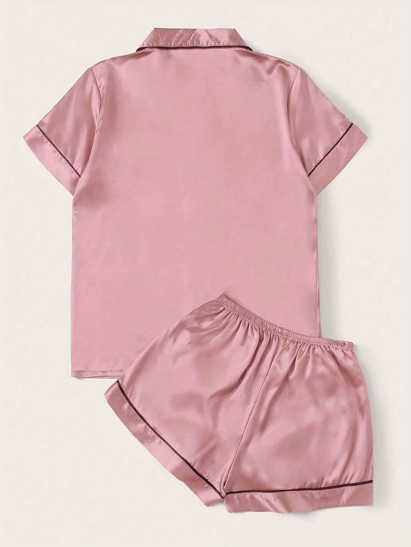 Satin Pajamas Set Short Sleeve Buttons Top & Shorts Women's Sleepwear