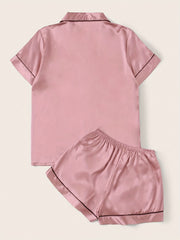 Satin Pajamas Set Short Sleeve Buttons Top & Shorts Women's Sleepwear