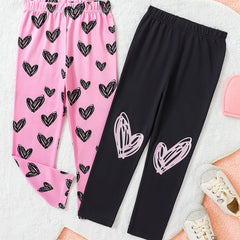 2pcs Girls' Pants Heart Graphic Stretch Leggings
