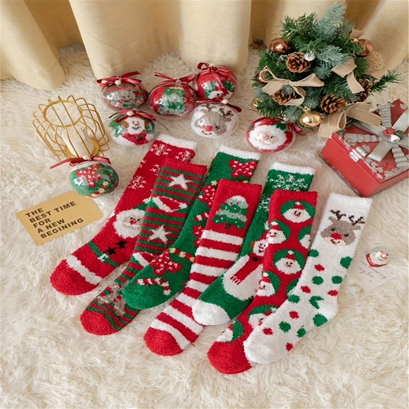 7 Pairs Christmas Print Socks Warm & Comfy Stockings Women's Hosiery