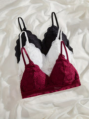 3pcs Lace Wireless Bras Comfy & Scallop Trim Bra Women's Lingerie