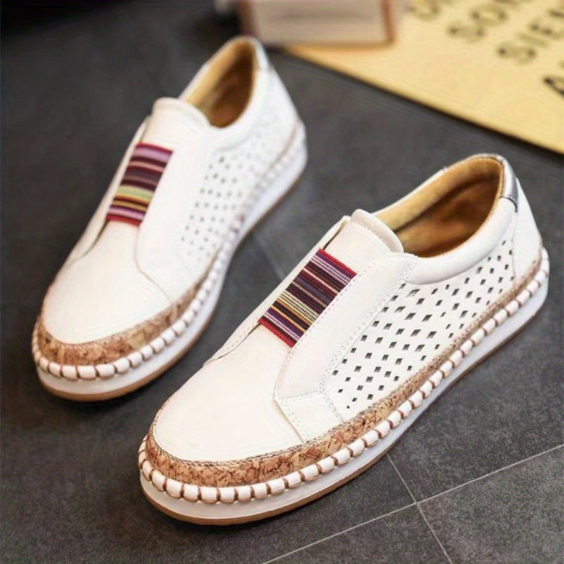 Women's Hollow Out Flat Shoes Breathable Round Toe Slip On Walking Shoes