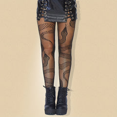 2 Pairs Plus Size Gothic Stockings Set Skull & Snake Pattern Tights