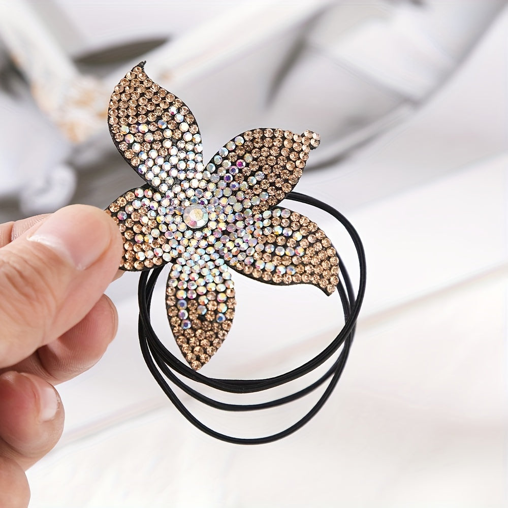 Women's Rhinestone Flower Resin Hair Tie Elastic Hair Rope