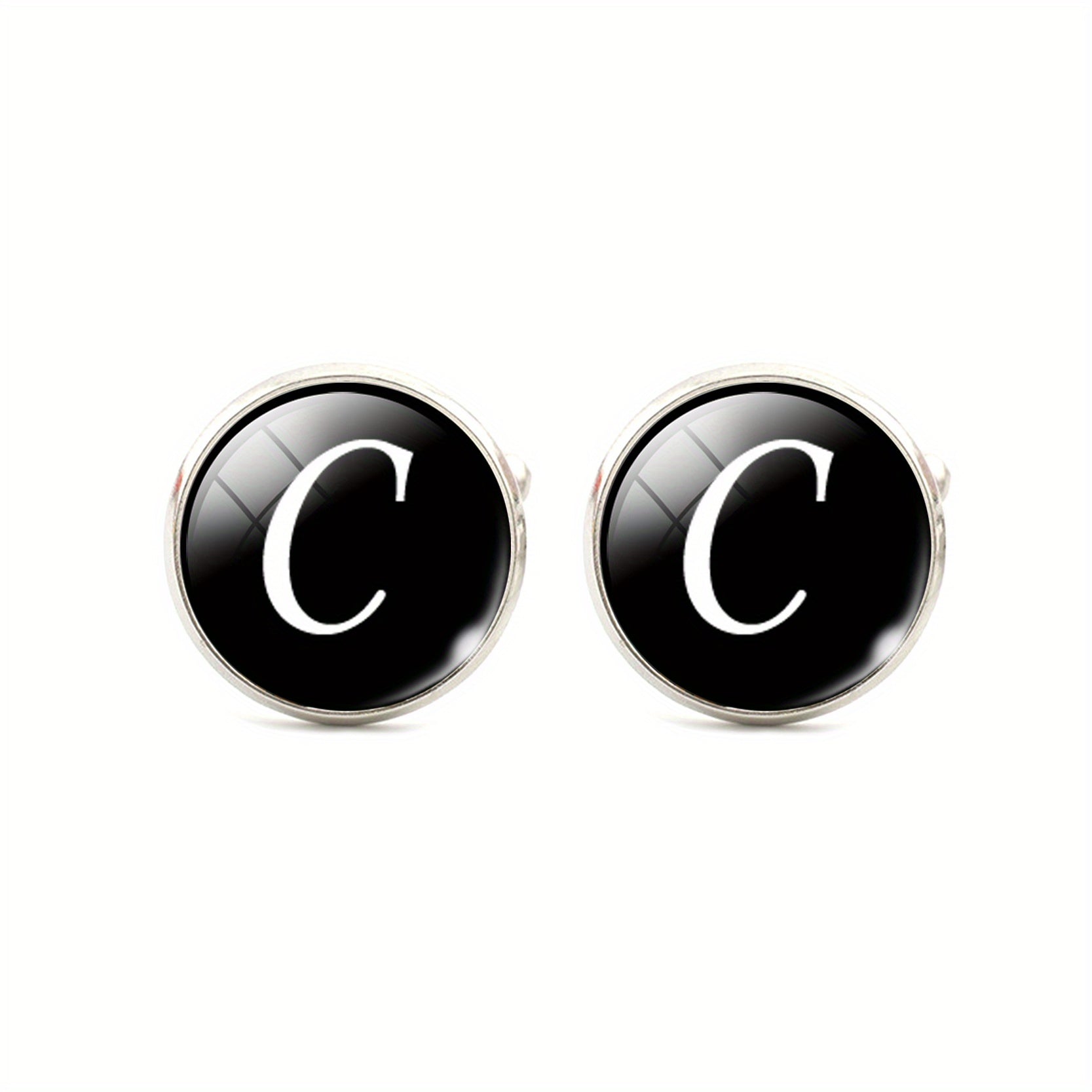 Men's Letter C Silver Cufflinks for Shirt Wedding