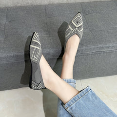 Geometric Knit Ballet Flats Pointed Toe Shoes