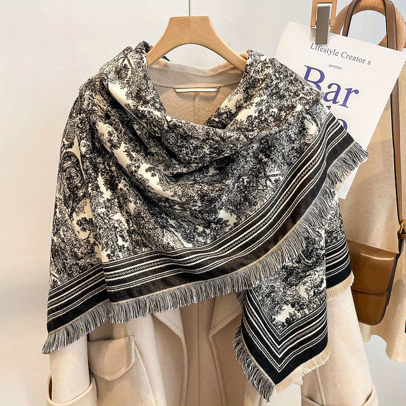 Reversible Tassel Shawl Warm Scarf Cashmere Thick Wrap for Women