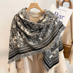 Reversible Tassel Shawl Warm Scarf Cashmere Thick Wrap for Women