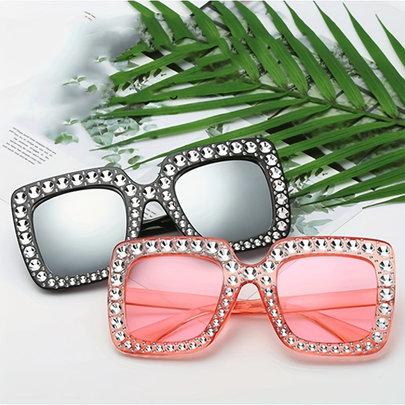 Men's Rhinestone Large Frame Sunglasses for Street Photography