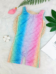Girls Mermaid Scale Sleeveless Gymnastics Romper Leotard