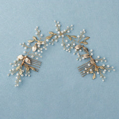 Leaf & Faux Pearl Hair Comb Bridal Wedding Headwear