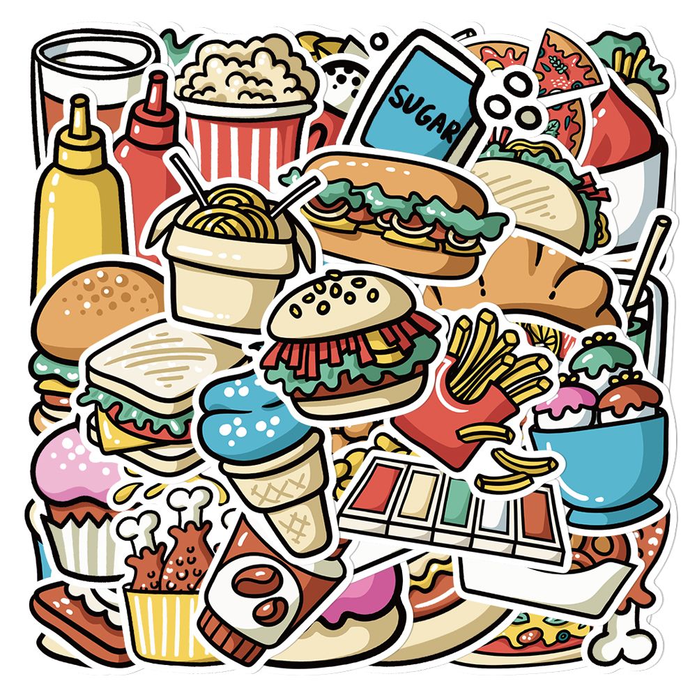 44 Cartoon Food Waterproof DIY Stickers for Water Bottle Laptop Car