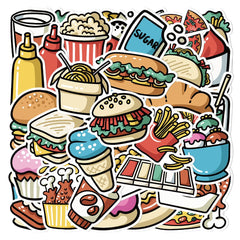 44 Cartoon Food Waterproof DIY Stickers for Water Bottle Laptop Car