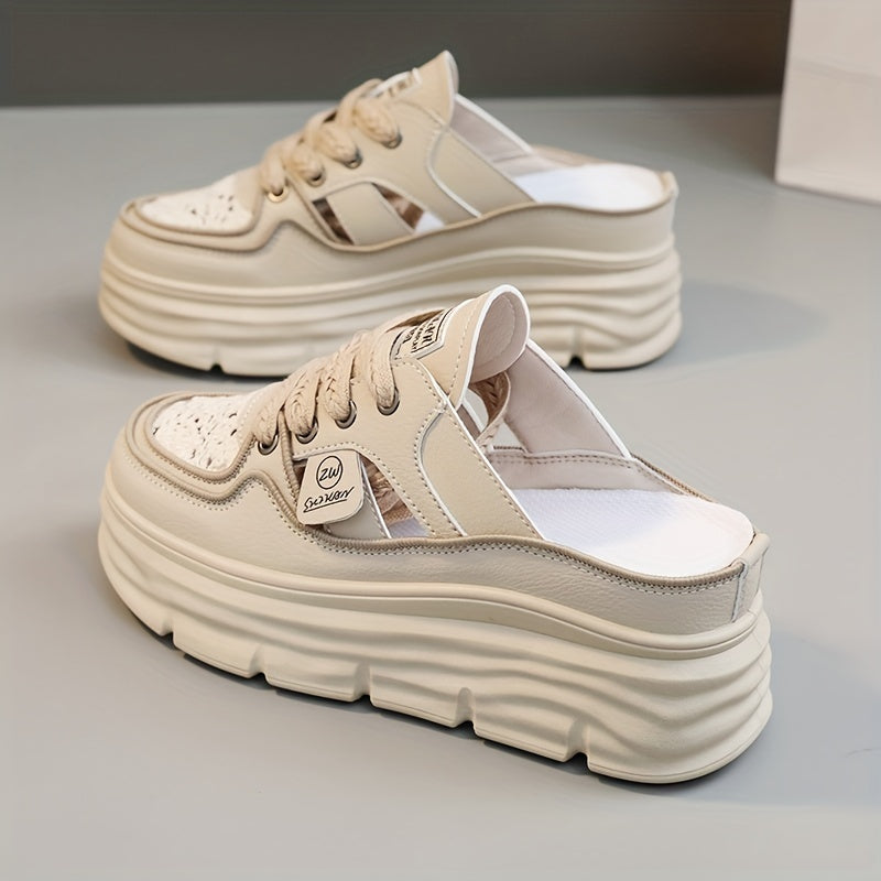 Women's Breathable Platform Mule Sneakers Lace Up Shoes
