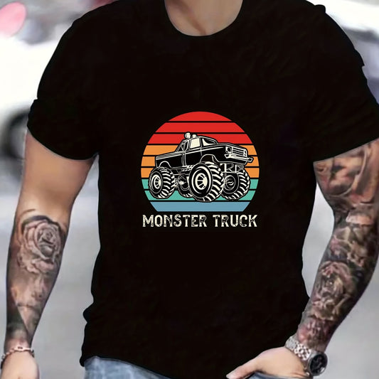 Monster Truck Men's Graphic Crew Neck T-shirt for Summer