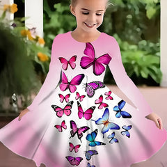 Dreamy Butterfly Graphic Crew Neck Long Sleeve Dress