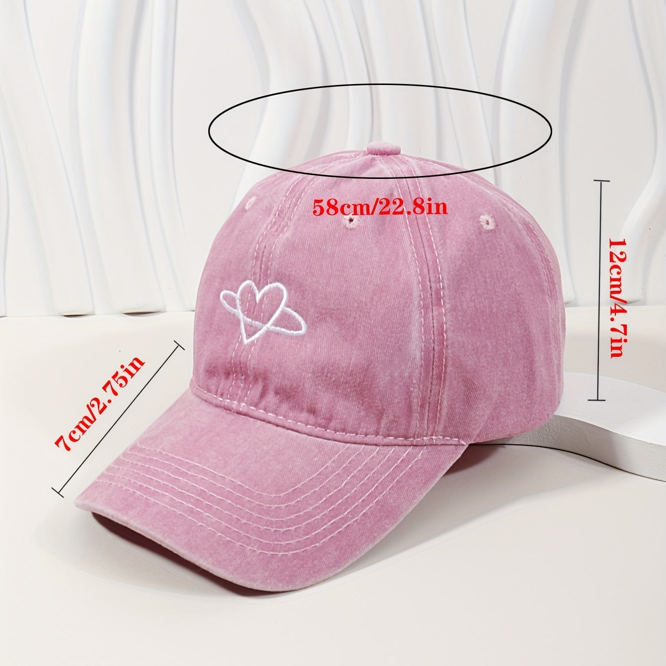Heart Embroidery Washed Baseball Cap Sun Hat Adjustable Dad Hats