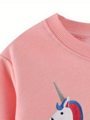Girls Unicorn Print Crew Neck Sweatshirt for Sports Casual Outfit
