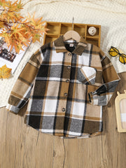 Boys Flannel Jacket Plaid Long Sleeve Lapel Button Down Shirt