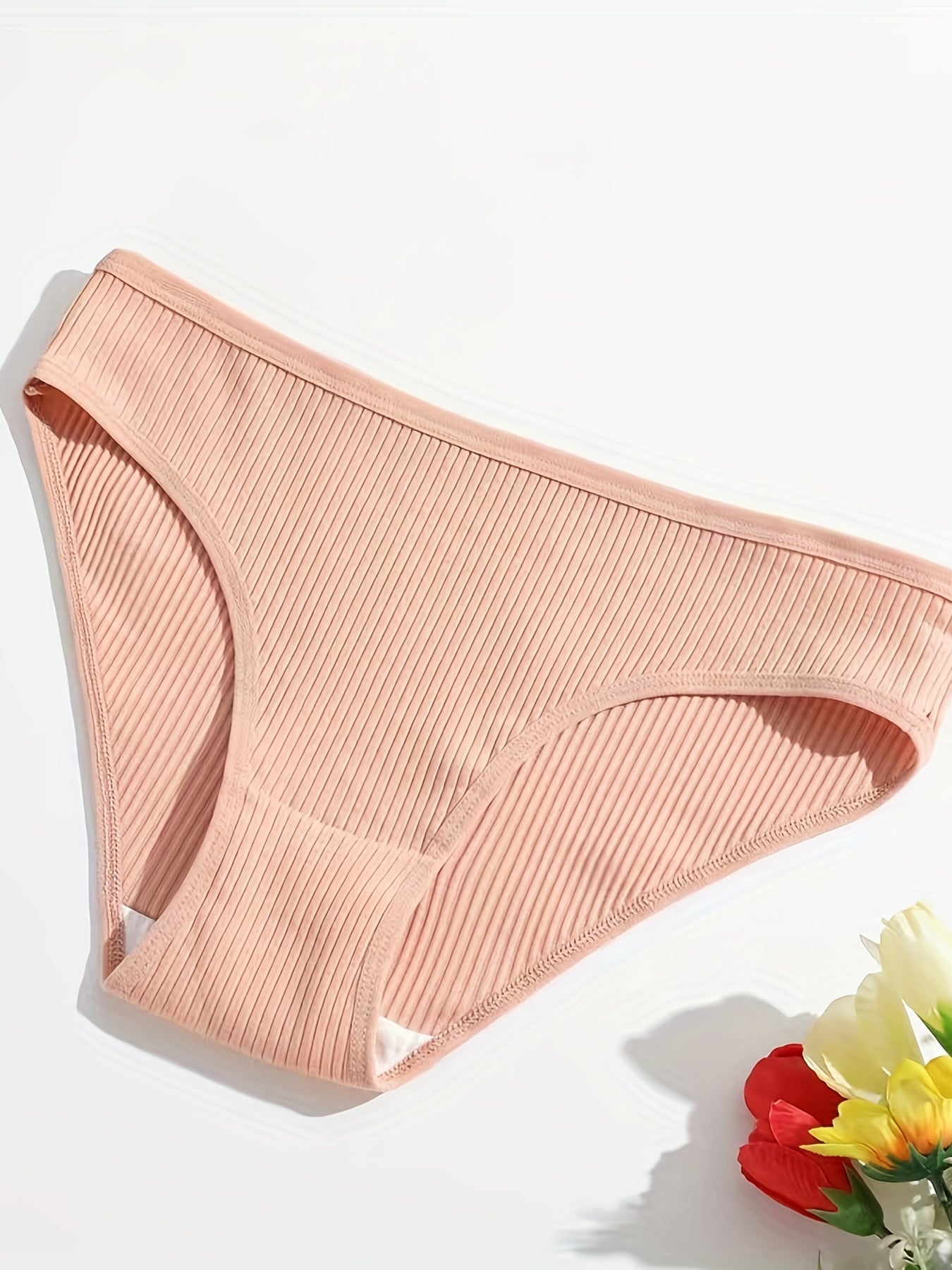 4pcs Ribbed Briefs Comfy Stretchy Intimates Panties Women's Lingerie