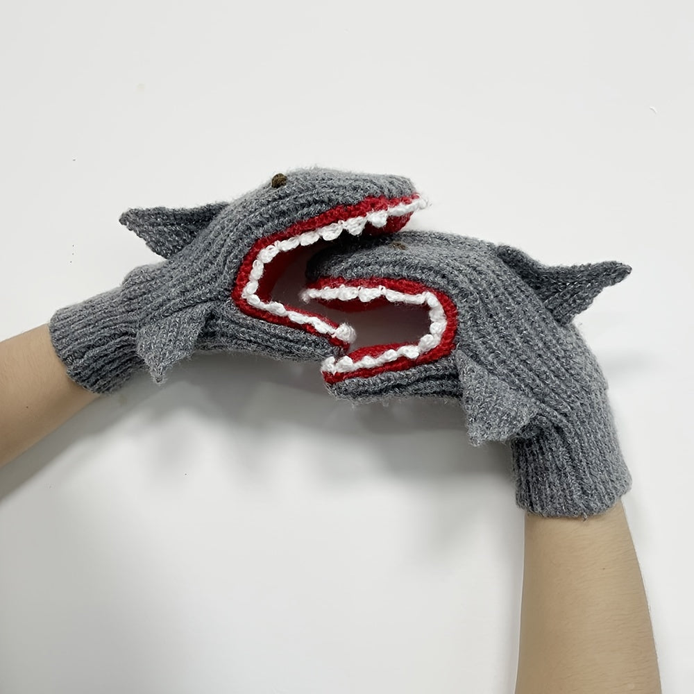 3D Shark Gloves Autumn Winter Dress Warm Mittens Knitted Christmas Halloween