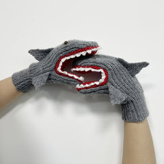 3D Shark Gloves Autumn Winter Dress Warm Mittens Knitted Christmas Halloween