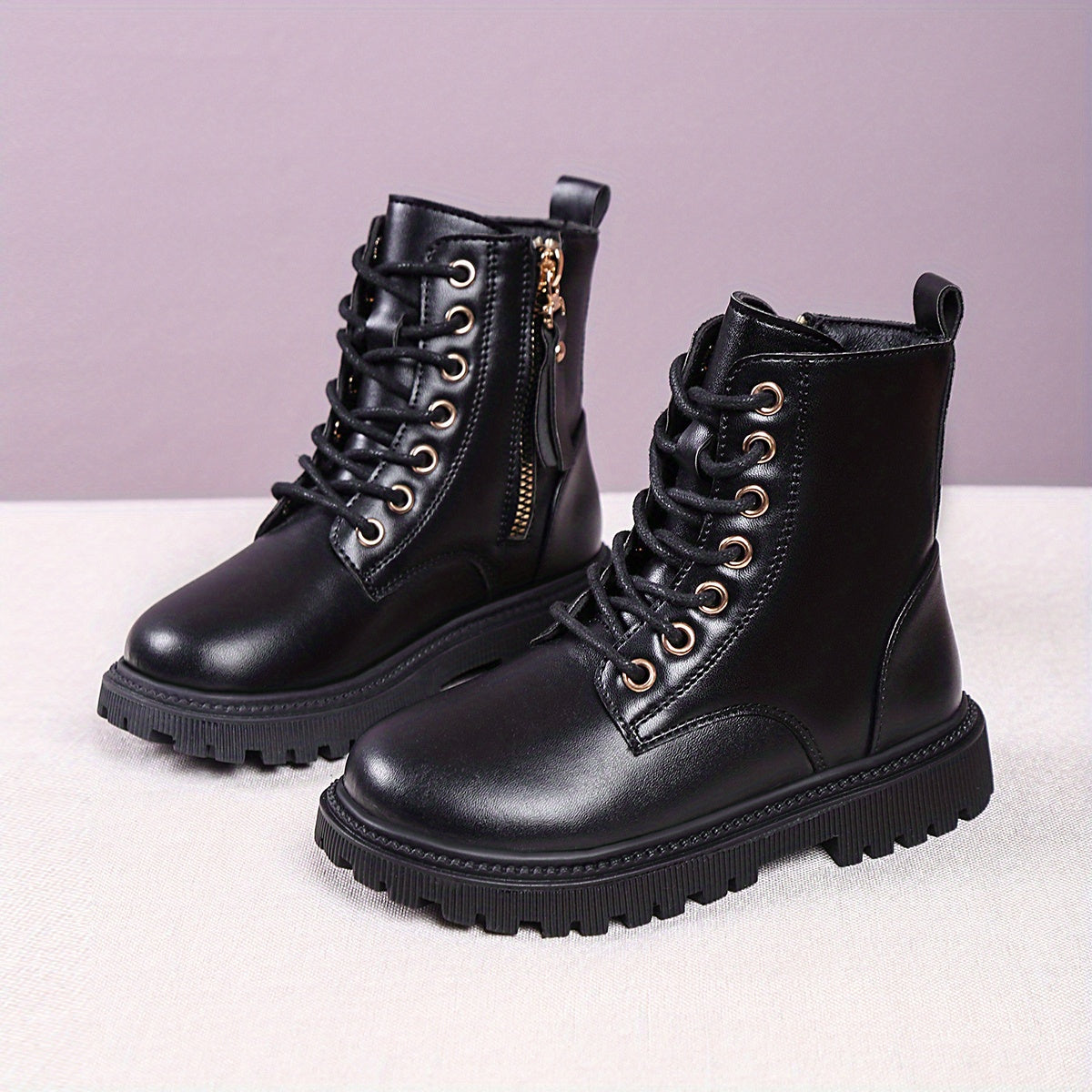 Stylish Girls' High Top Leather Combat Boots for Fall Winter