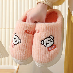 Women's Fluffy Slippers Slip On Round Toe Non-slip Home Shoes