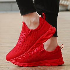 Men's Solid Knit Breathable Running Shoes Non Slip Soft Sole Sneakers