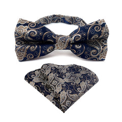 Men's Paisley Bow Tie Pocket Square Set Jacquard Fabric Wedding Formal