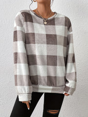 Plaid Pullover Sweatshirt Crew Neck for Fall & Winter Women's Clothing