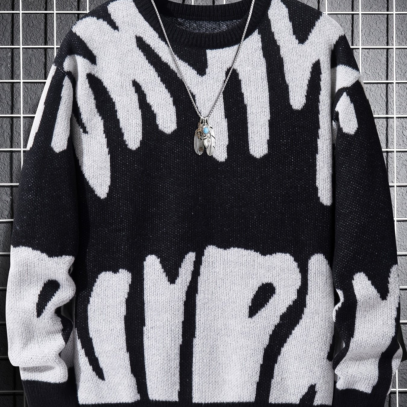 Men's Abstract Graphic Sweater Casual Pullover for Fall and Winter