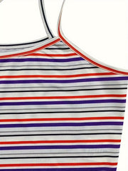 Colorblock Striped Pajama Set Sleeveless Cami Top & Shorts Women's Loungewear