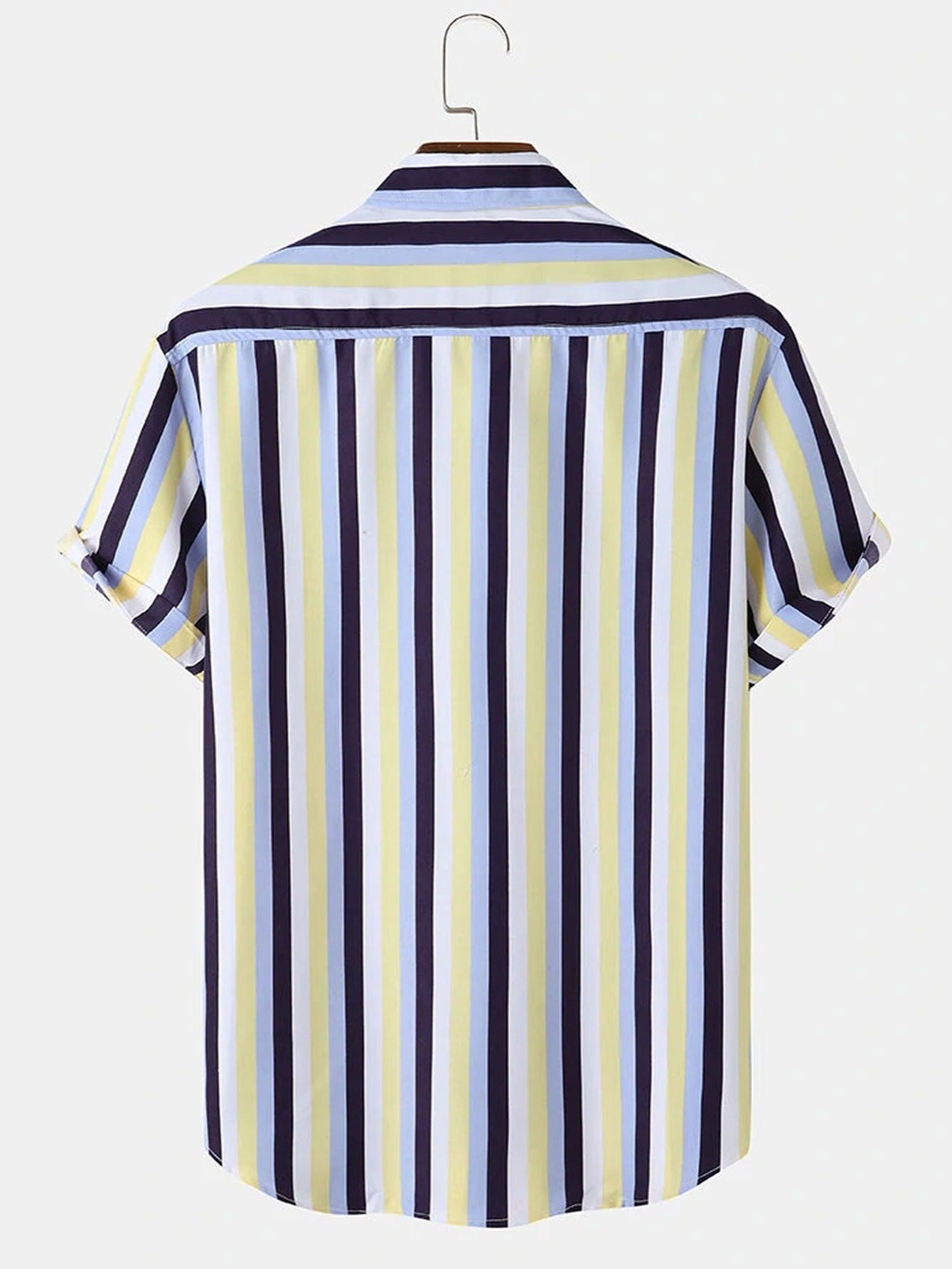 Men's Casual Stripe Print Short Sleeve Button Down Shirt