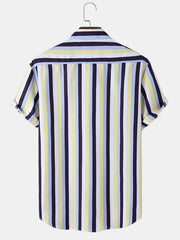 Men's Casual Stripe Print Short Sleeve Button Down Shirt
