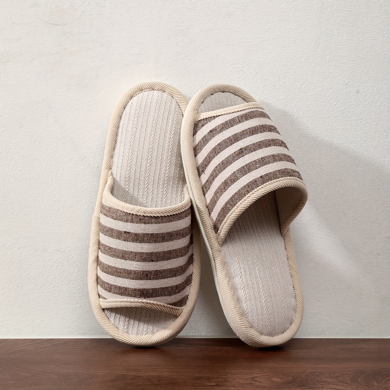Men's Open Toe Striped House Slippers Anti-Skid Indoor Shoes