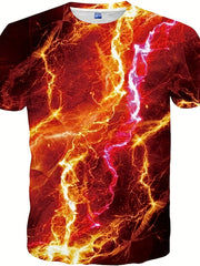 Men's Lightning & Flame Graphic T-shirt Active Stretch 3D Print Tee