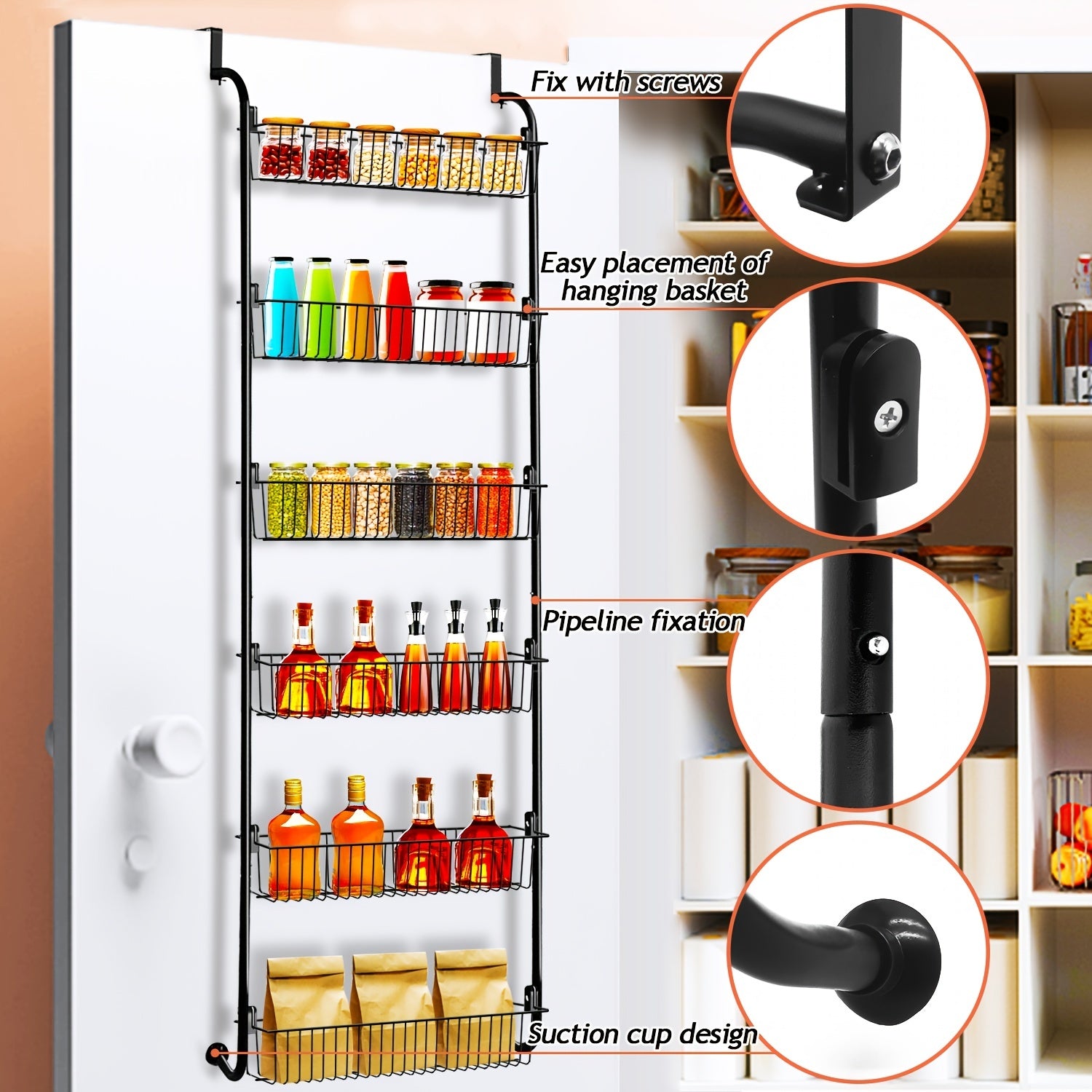 6 Tier Over The Door Pantry Organizer Spice Rack