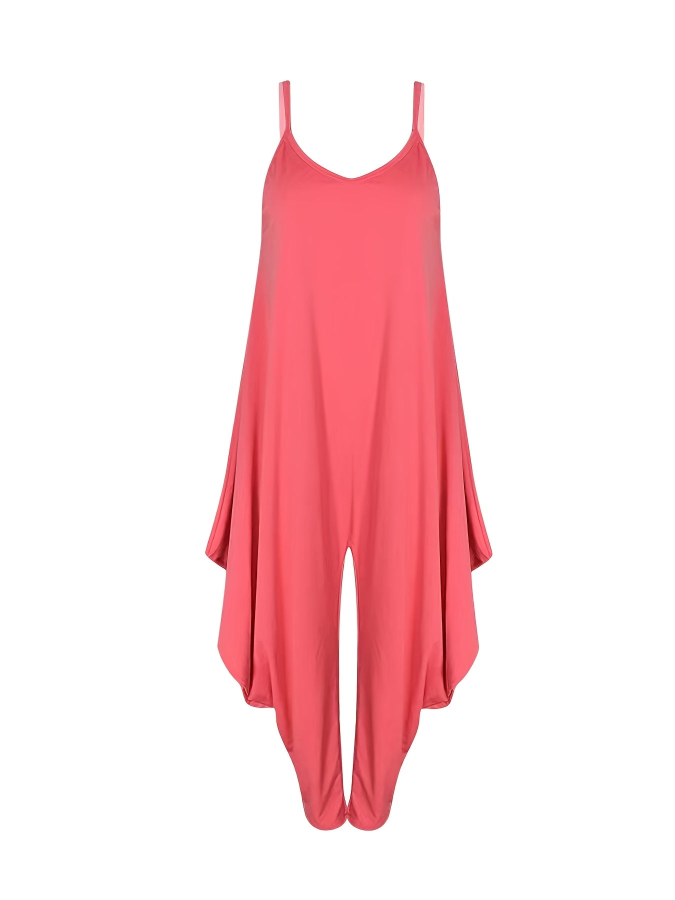 Solid Spaghetti Harem Jumpsuit Casual Ruffle Trim Sleeveless Baggy Jumpsuit
