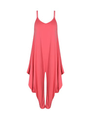 Solid Spaghetti Harem Jumpsuit Casual Ruffle Trim Sleeveless Baggy Jumpsuit