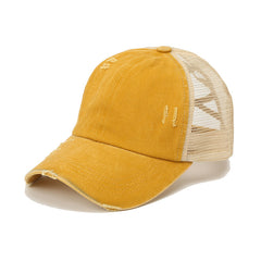 Distressed Criss Cross Ponytail Cap Outdoor Casual Hat