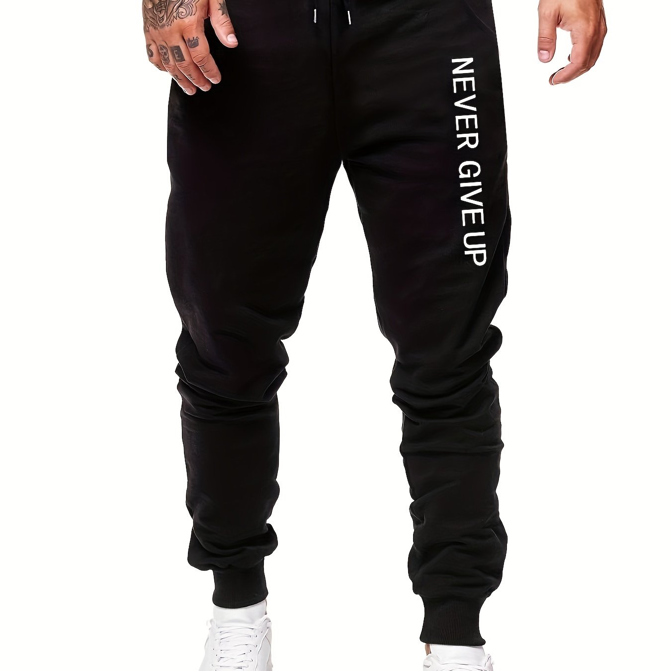 Never Give Up Letter Print Graphic Joggers Men's Sweatpants
