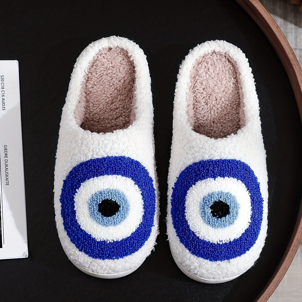 Women's Evil Eye Pattern Slippers Plush Lined Platform Shoes