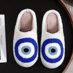 Women's Evil Eye Pattern Slippers Plush Lined Platform Shoes